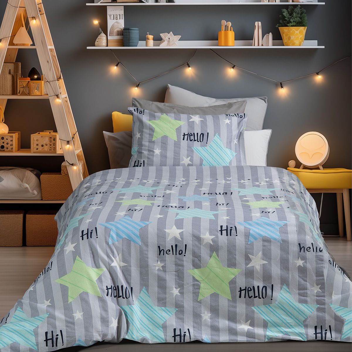 Beauty Home Σετ παπλωματοθήκη φανελένια μονή Hello Art 6321 160x240 Γκρι,Mπλε Beauty Home Σετ παπλωματοθήκη φανελένια μονή Hello Art 6321 160x240 Γκρι,Mπλε