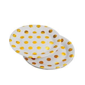 ΠΙΑΤΑ ΧΑΡΤΙΝΑ ΛΕΥΚΑ ΜΕ ΧΡΥΣΟ ΠΟΥΑ ΣΕΤ 10 ΤΕΜΑΧΙΩΝ Φ18cm