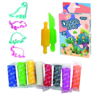 Ζυμαράκια 8 Χρώματα σε Κουτί με Εργαλεία και Καλούπια Δεινοσαυράκια 160gr Net(8x20g)