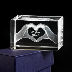 ΚΡΥΣΤΑΛΛΙΝΟ ΔΙΑΚΟΣΜΗΤΙΚΟ ΜΕ 3D ΚΑΡΔΙΑ ''I LOVE YOU'' 4x4x6cm