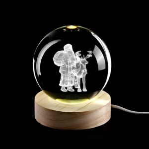 ΚΡΥΣΤΑΛΛΙΝΗ ΜΠΑΛΑ ΦΩΤΙΣΤΙΚΟ ΜΕ ΞΥΛΙΝΗ ΒΑΣΗ ΑΓΙΟΣ ΒΑΣΙΛΗΣ ΜΕ ΤΑΡΑΝΔΟ 8cm