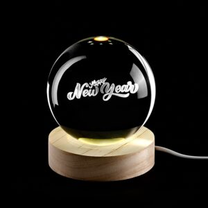 ΚΡΥΣΤΑΛΛΙΝΗ ΜΠΑΛΑ ΦΩΤΙΣΤΙΚΟ ΜΕ ΞΥΛΙΝΗ ΒΑΣΗ HAPPY NEW YEAR 8cm