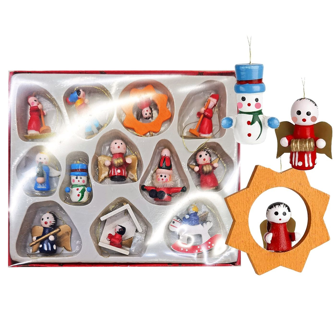 Ξύλινα Στολίδια σετ=12 τεμ Στολίδι=3,5cm, σετ=16x14cm Xmasfest 1131347 Ξύλινα Στολίδια σετ=12 τεμ Στολίδι=3