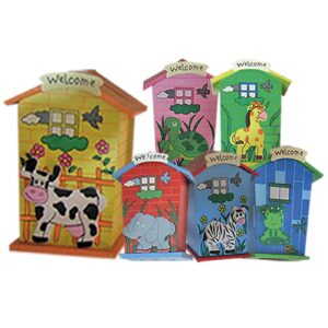 Κουμπαράς Ξύλινος Σπίτι-Ζώα 12x9x6cm Xmasfest 1131596