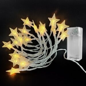 20 Λαμπάκια LED Μπαταρίας Αστέρια Λευκό Θερμό με Controller IP20 2