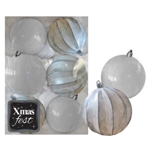 Μπάλες Ανάγλυφες Αντικέ μιξ με Λευκές πακ=6τεμ φ8 ø8cm Xmasfest 1133591