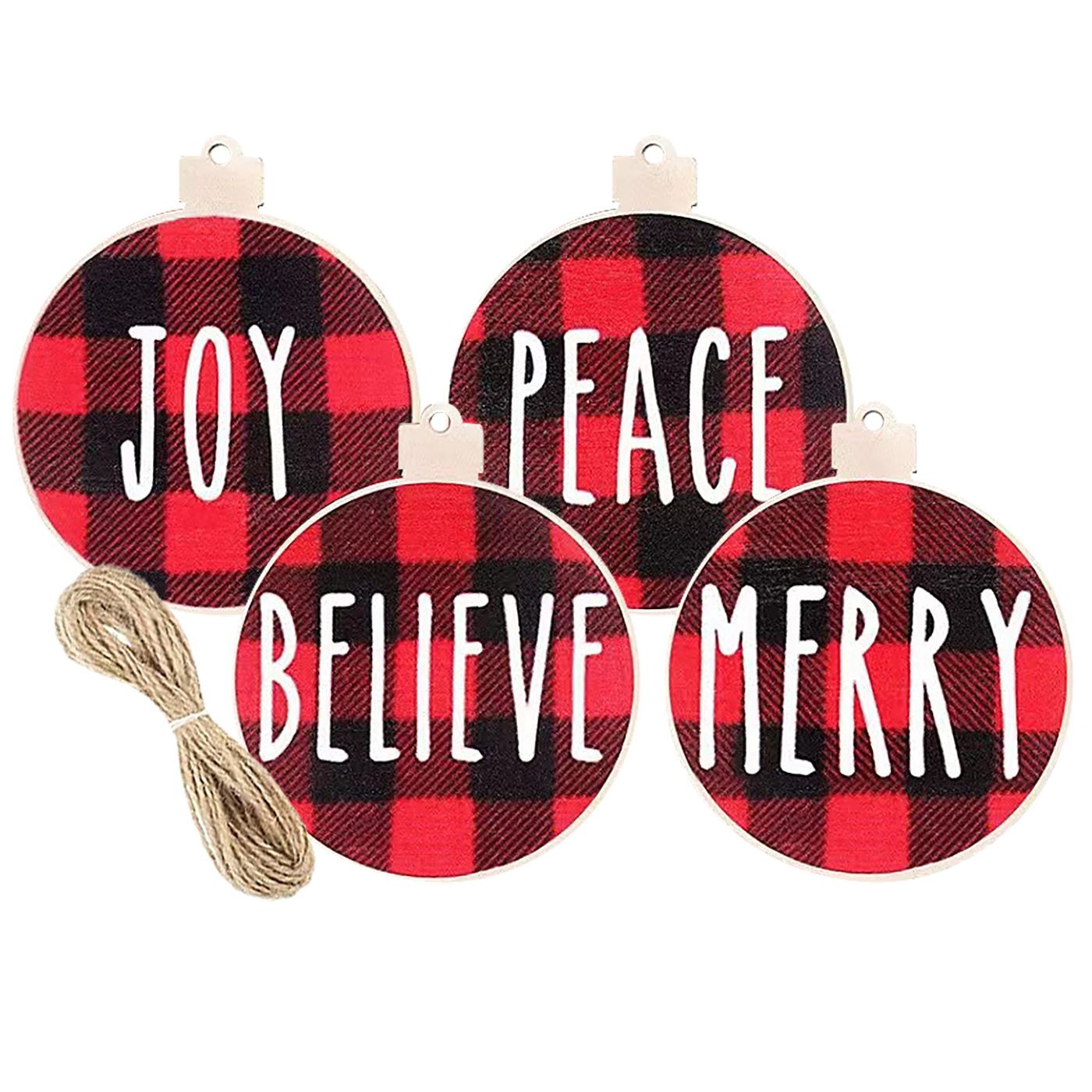 Στολίδια Ξύλινα Καρώ Ευχές σετ=3 τεμ ø7,5cm Xmasfest 1133616 Στολίδια Ξύλινα Καρώ Ευχές σετ=3 τεμ ø7