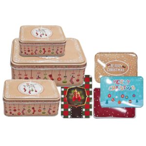 Κουτιά Μεταλλικά Xmas Ορθογώνια σετ=3 τεμ 18x13x6cm 14x10x5cm 12x9x4