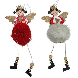 Στολίδι Ξύλινο Αγγελάκι με Φουντωτή Μπάλα 20x9cm Xmasfest 1134031