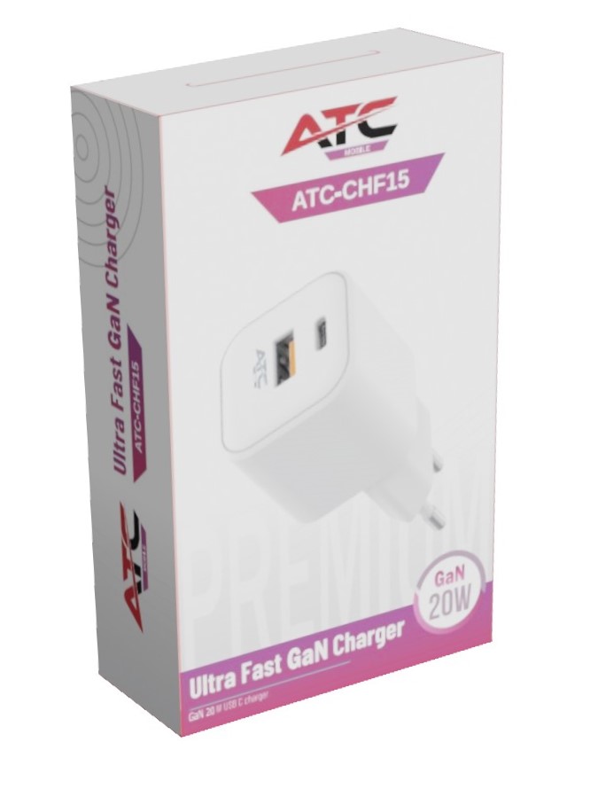 ATC-CHF15 Φορτιστής GaN Ταχείας Φόρτισης με 2 Θύρες USB-A & Type-C 20W ATC-CHF15 Φορτιστής GaN Ταχείας Φόρτισης με 2 Θύρες USB-A & Type-C 20W - Image 2