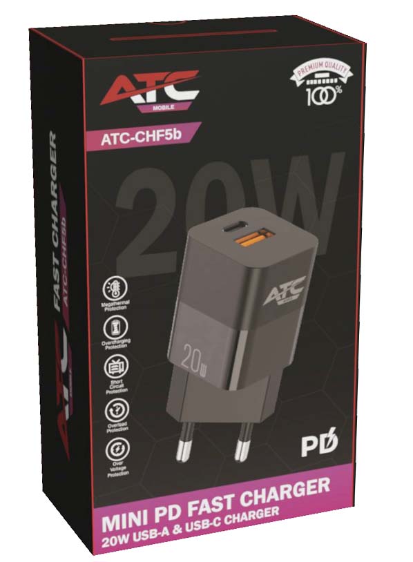 ATC-CHF5b Mini PD Fast Charger 20W Μαύρο ATC-CHF5b Mini PD Fast Charger 20W Μαύρο - Image 2
