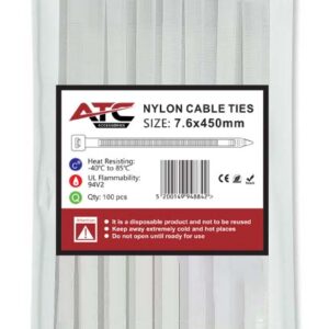 ATC Δεματικά 7.6x450mm Νάιλον Λευκά 100τμχ Σακουλάκι