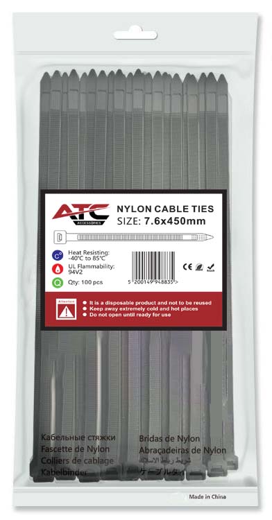 ATC Δεματικά 7.6x450mm Νάιλον Μαύρα 100τμχ Σακουλάκι ATC Δεματικά 7.6x450mm Νάιλον Μαύρα 100τμχ Σακουλάκι