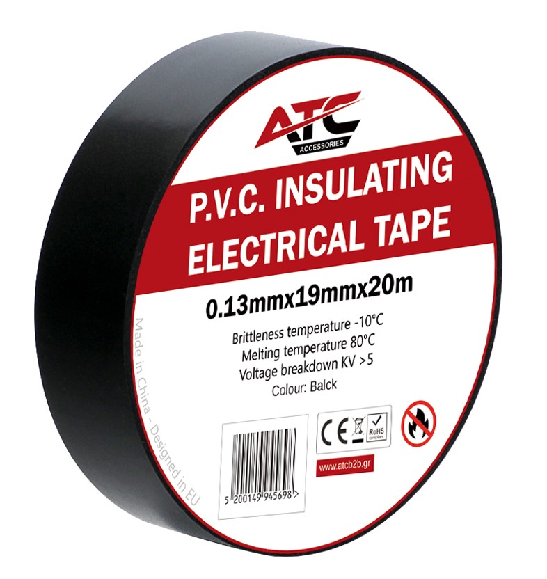 ATC Μονωτική Ταινία PVC Μαύρο 0.13mmx19mmx20m ATC Μονωτική Ταινία PVC Μαύρο 0.13mmx19mmx20m
