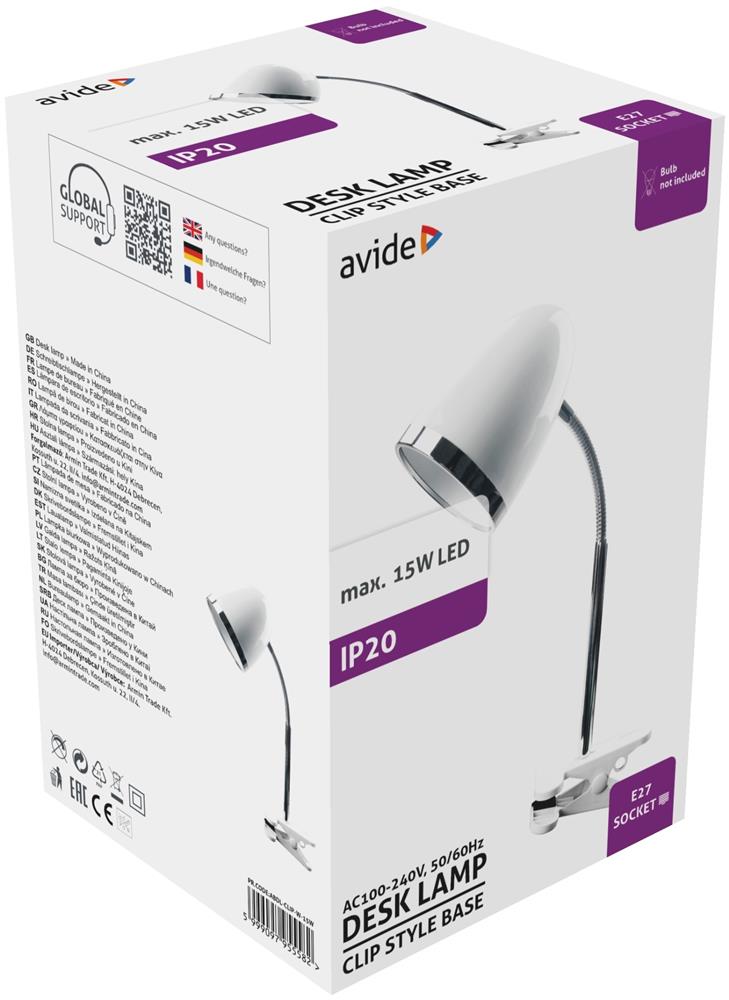Avide Basic Φωτιστικό Γραφείου με Κλιπ E27 15W Λευκό Avide Basic Φωτιστικό Γραφείου με Κλιπ E27 15W Λευκό - Image 2