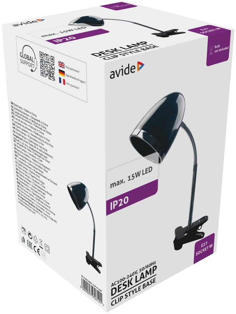 Avide Basic Φωτιστικό Γραφείου με Κλιπ E27 15W Μαύρο Avide Basic Φωτιστικό Γραφείου με Κλιπ E27 15W Μαύρο - Image 2