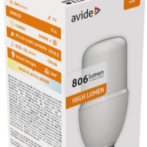 Avide LED Bright Stick Bulb T37 7W E14 Λευκό 4000K