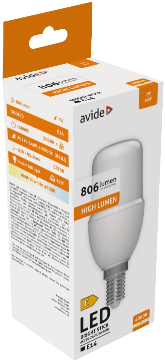 Avide LED Bright Stick Bulb T37 7W E14 Λευκό 4000K Avide LED Bright Stick Bulb T37 7W E14 Λευκό 4000K