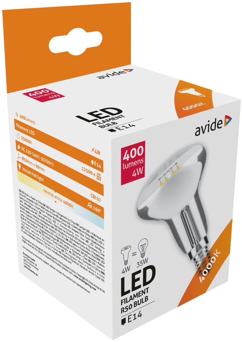 Avide LED Filament R50 4W E14 160° Λευκό 4000K Avide LED Filament R50 4W E14 160° Λευκό 4000K
