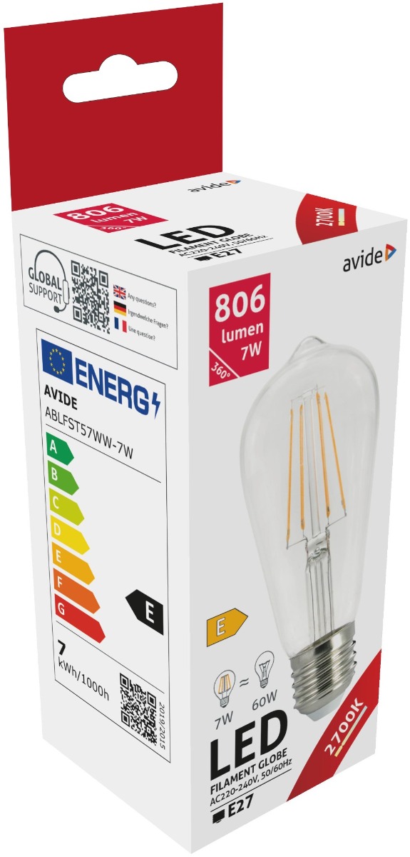 Avide LED Filament ST57 7W E27 360° Θερμό 2700K Avide LED Filament ST57 7W E27 360° Θερμό 2700K