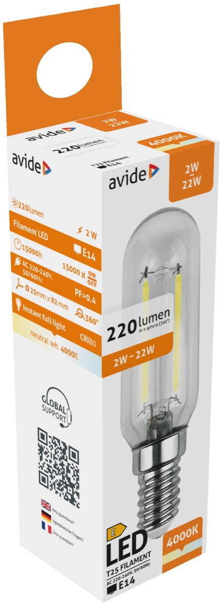 Avide LED Filament T25 2W E14 Λευκό 4000K Avide LED Filament T25 2W E14 Λευκό 4000K