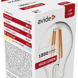 Avide LED Filament Κοινή 12W E27 A65 360° Θερμό 2700K Υψηλής Φωτεινότητας