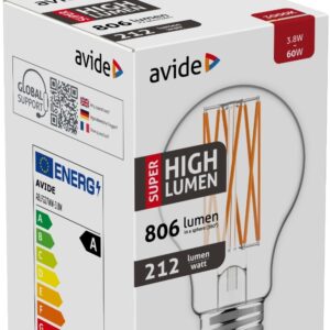 Avide LED Filament Κοινή 3.8W E27 Θερμό 3000K Super Υψηλής Φωτεινότητας