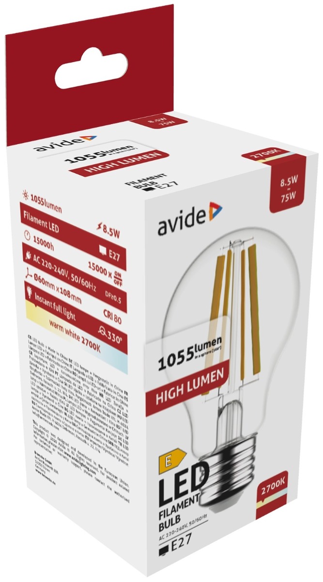 Avide LED Filament Κοινή 8.5W E27 Θερμό 2700K Υψηλής Φωτεινότητας Avide LED Filament Κοινή 8.5W E27 Θερμό 2700K Υψηλής Φωτεινότητας