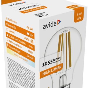 Avide LED Filament Κοινή 8.5W E27 Λευκό 4000K Υψηλής Φωτεινότητας
