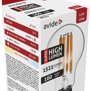 Avide LED Filament Κοινή 9.5W E27 A60 Θερμό 2700K Super Υψηλής Φωτεινότητας