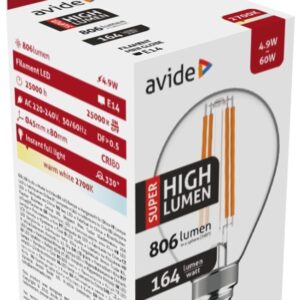 Avide LED Filament Σφαιρική 4.9W E14 Θερμό 2700K Super Υψηλής Φωτεινότητας