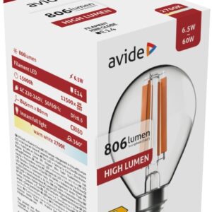 Avide LED Filament Σφαιρική 6.5W E14 Θερμό 2700K Υψηλής Φωτεινότητας