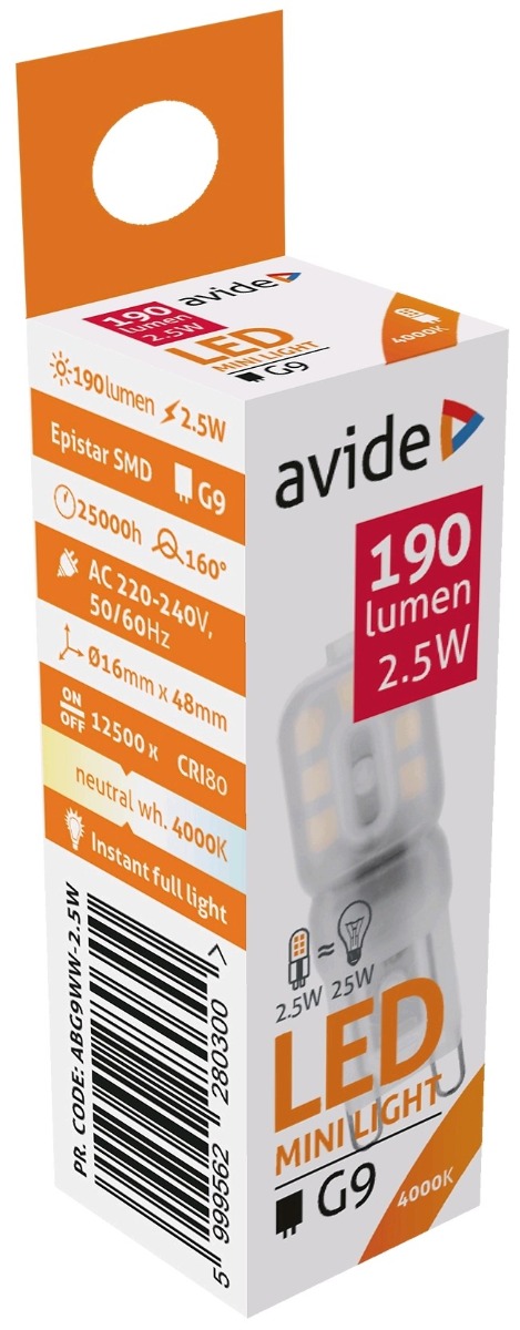 Avide LED G9 2.5W 160° Λευκό 4000K Avide LED G9 2.5W 160° Λευκό 4000K