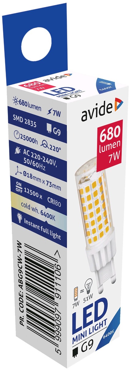 Avide LED G9 7W 220° Ψυχρό 6400K Avide LED G9 7W 220° Ψυχρό 6400K