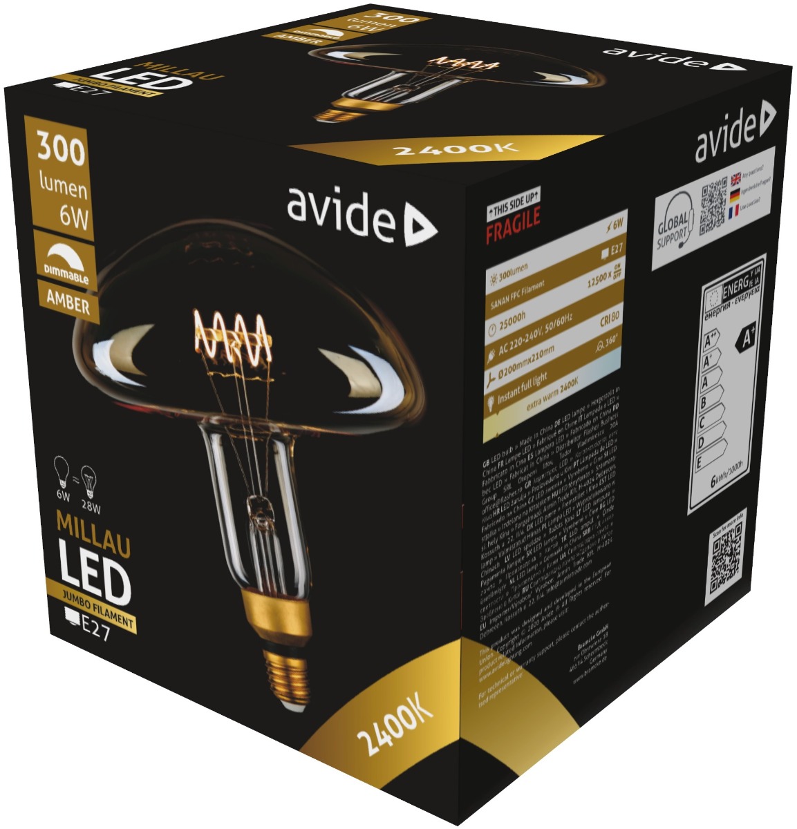 Avide LED Jumbo Millau 6W E27 2400K Ντιμαριζόμενο 200x210mm Avide LED Jumbo Millau 6W E27 2400K Ντιμαριζόμενο 200x210mm