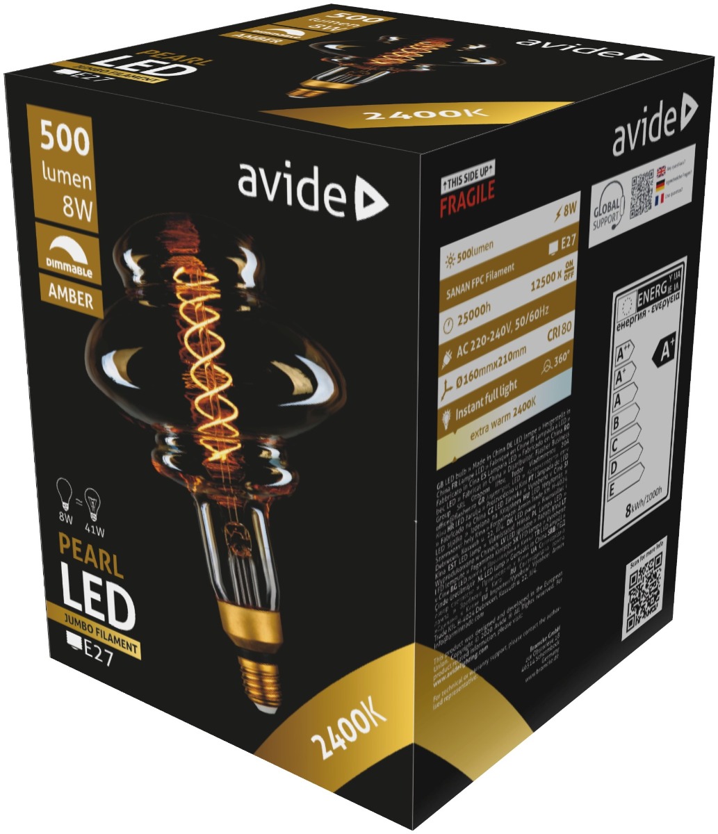 Avide LED Jumbo Pearl 8W E27 2400K Ντιμαριζόμενο 160x210mm Avide LED Jumbo Pearl 8W E27 2400K Ντιμαριζόμενο 160x210mm
