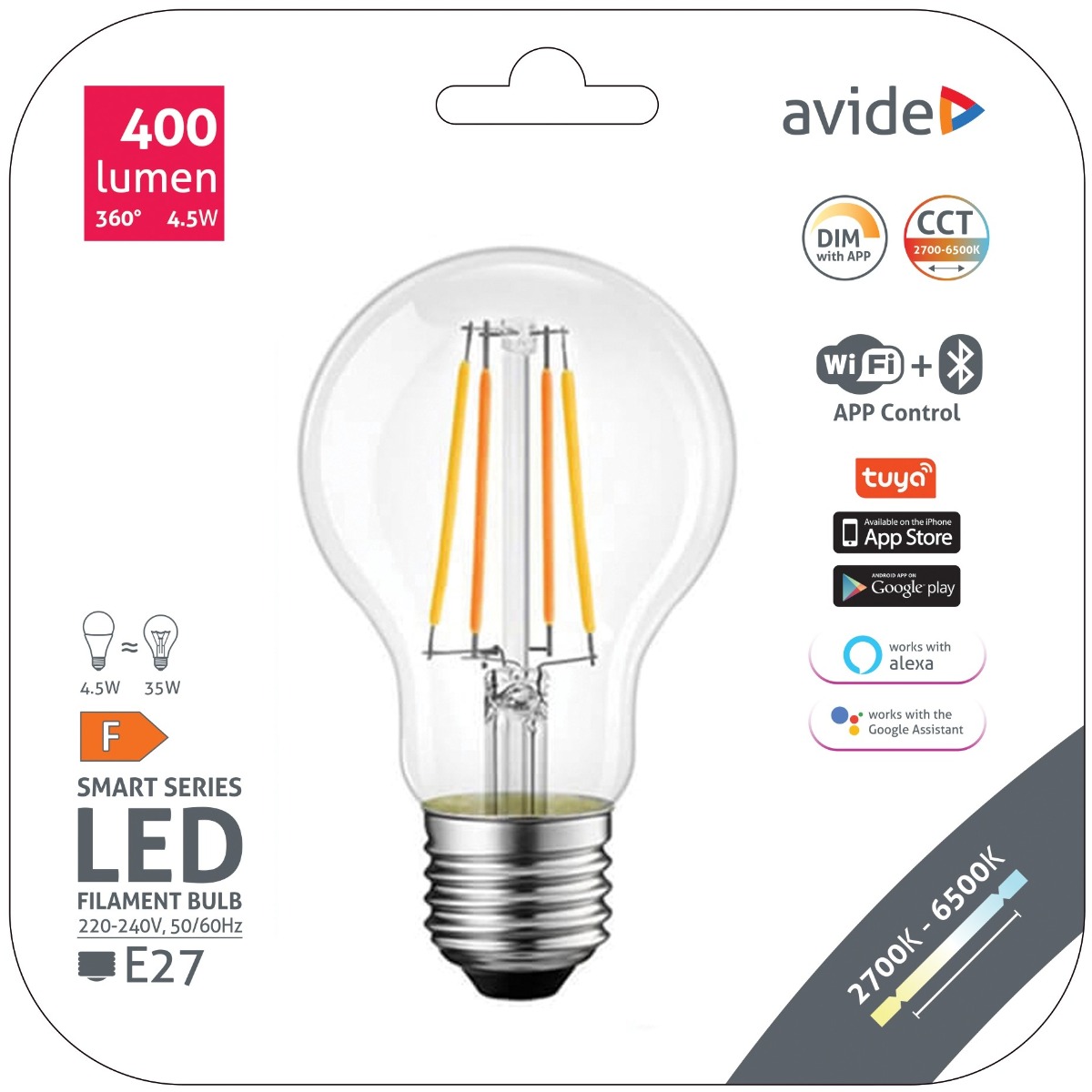 Avide LED Smart Filament Κοινή A60 4.5W CCT WIFI + BLE APP Control Avide LED Smart Filament Κοινή A60 4.5W CCT WIFI + BLE APP Control
