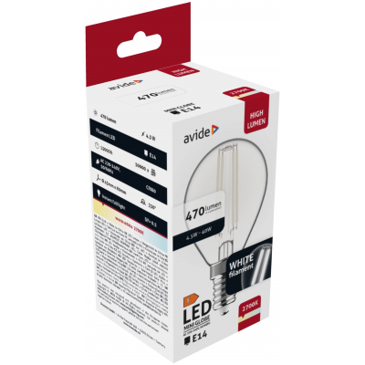 Avide LED White Filament Mini Σφαιρική 4.5W E14 WW 2700K Avide LED White Filament Mini Σφαιρική 4.5W E14 WW 2700K
