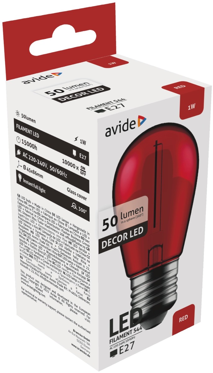 Avide LED Διακοσμητική Λάμπα Filament 1W E27 Κόκκινο Avide LED Διακοσμητική Λάμπα Filament 1W E27 Κόκκινο