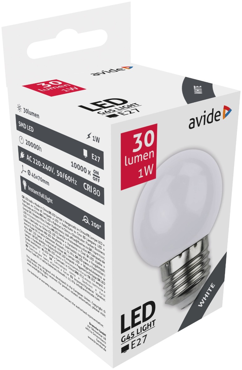 Avide LED Διακοσμητική Λάμπα G45 1W E27 Άσπρο Avide LED Διακοσμητική Λάμπα G45 1W E27 Άσπρο