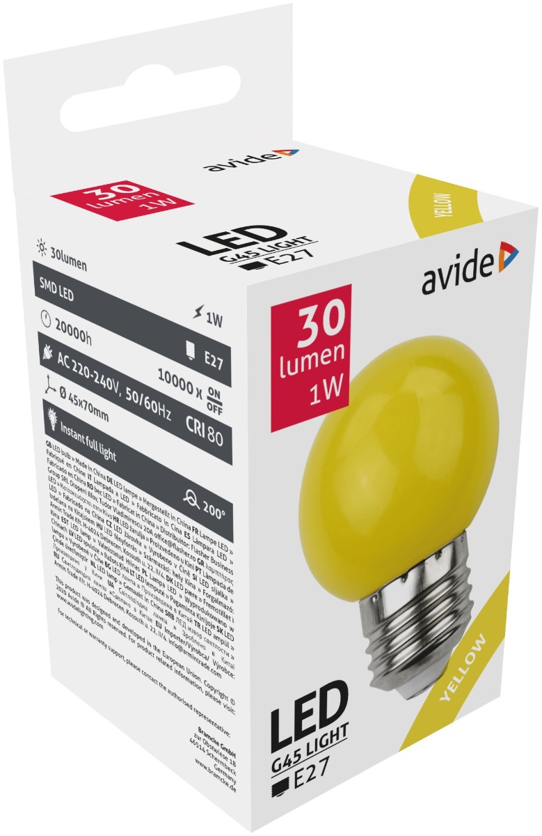 Avide LED Διακοσμητική Λάμπα G45 1W E27 Κίτρινο Avide LED Διακοσμητική Λάμπα G45 1W E27 Κίτρινο