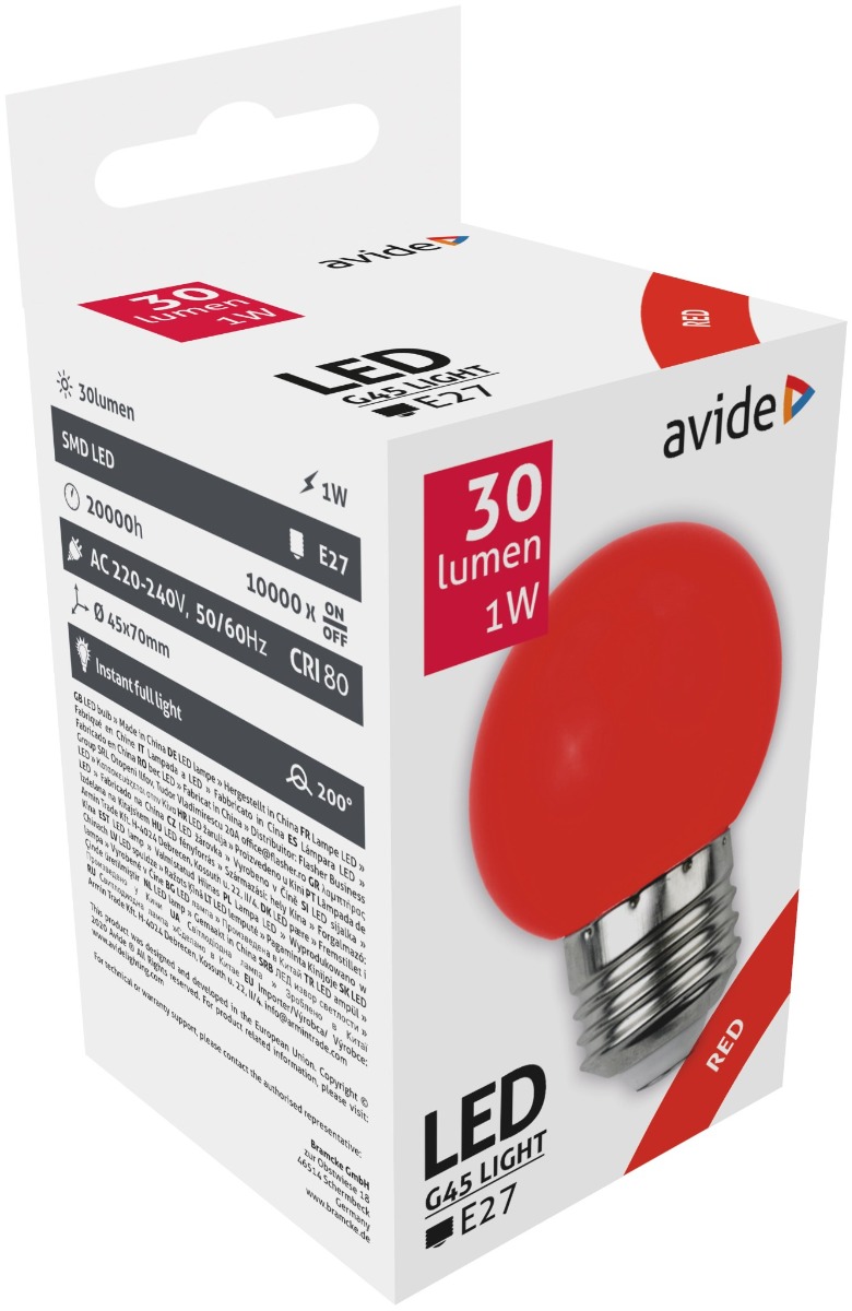 Avide LED Διακοσμητική Λάμπα G45 1W E27 Κόκκινο Avide LED Διακοσμητική Λάμπα G45 1W E27 Κόκκινο