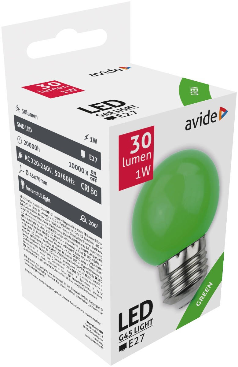 Avide LED Διακοσμητική Λάμπα G45 1W E27 Πράσινο Avide LED Διακοσμητική Λάμπα G45 1W E27 Πράσινο