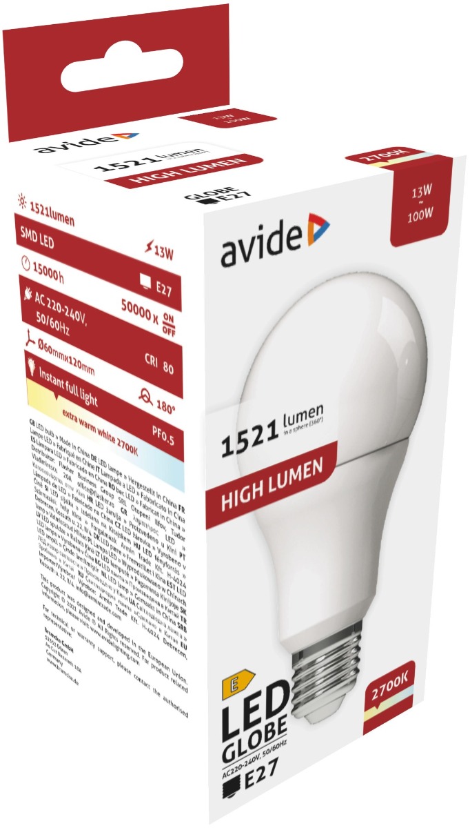 Avide LED Κοινή A60 13W E27 Θερμό 2700K Avide LED Κοινή A60 13W E27 Θερμό 2700K