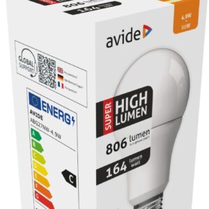 Avide LED Κοινή A60 4.9W E27 Λευκό 4000K Super Υψηλής Φωτεινότητας