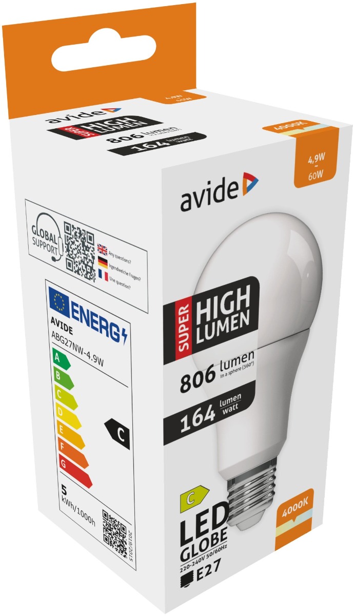 Avide LED Κοινή A60 4.9W E27 Λευκό 4000K Super Υψηλής Φωτεινότητας Avide LED Κοινή A60 4.9W E27 Λευκό 4000K Super Υψηλής Φωτεινότητας