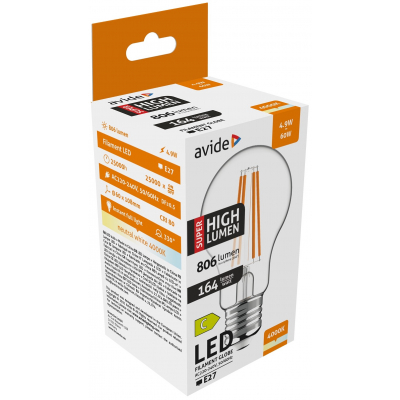 Avide LED Λάμπα Filament Σφαίρα 4.9W E27 A60 NW 4000K Super High Lumen Avide LED Λάμπα Filament Σφαίρα 4.9W E27 A60 NW 4000K Super High Lumen