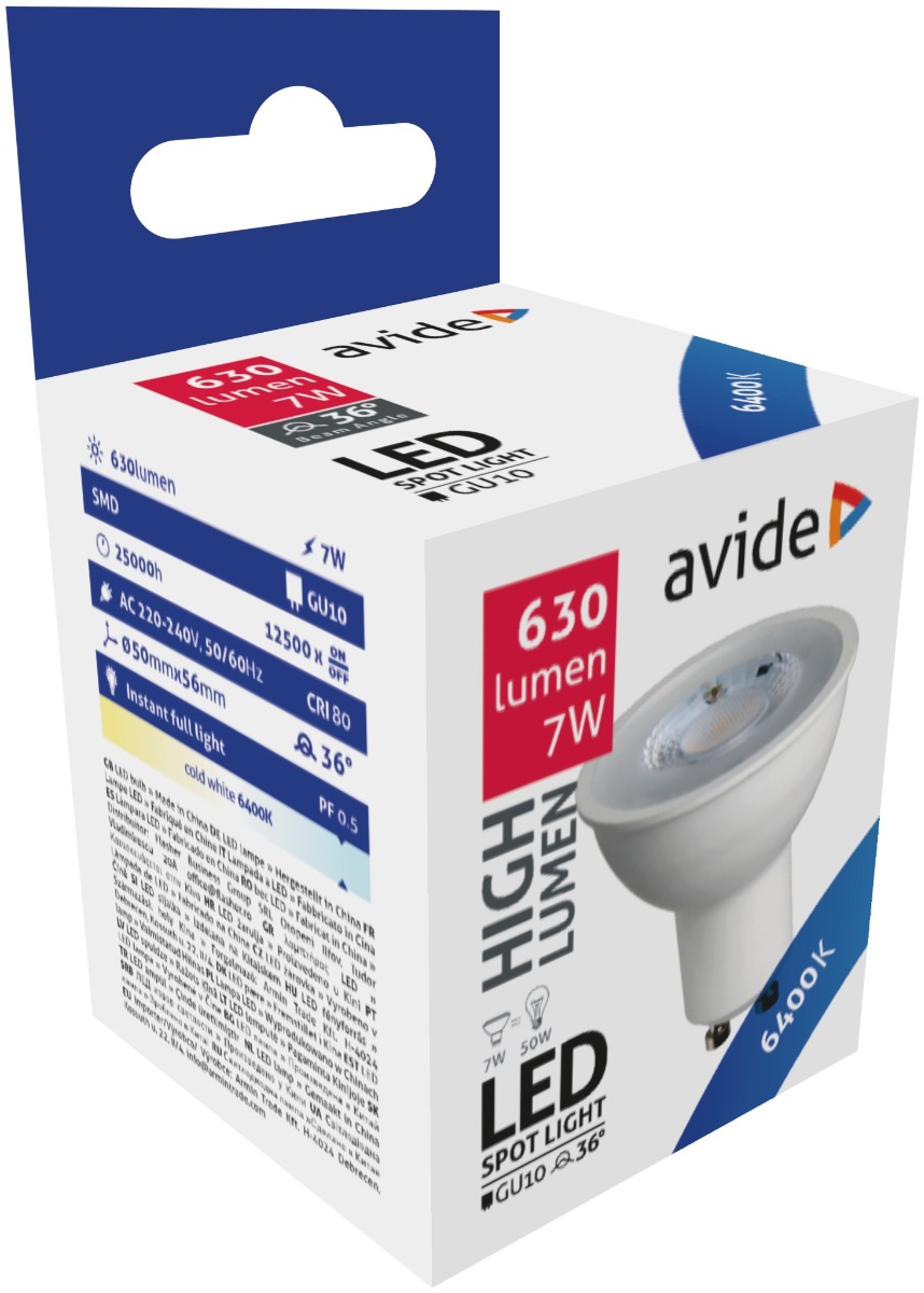 Avide LED Σπότ Αλουμίνιο + Πλαστικό 7W GU10 36° Ψυχρό 6400K Υψηλής Φωτεινότητας Avide LED Σπότ Αλουμίνιο + Πλαστικό 7W GU10 36° Ψυχρό 6400K Υψηλής Φωτεινότητας