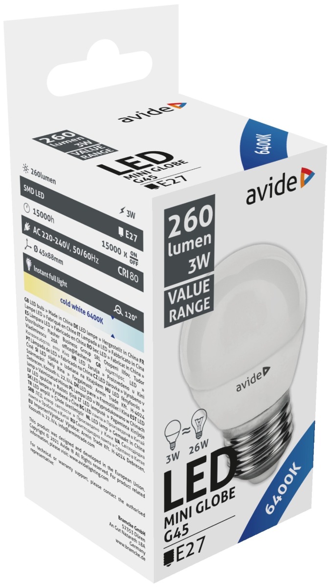 Avide LED Σφαιρική 3W E27 Ψυχρό 6400K Value Avide LED Σφαιρική 3W E27 Ψυχρό 6400K Value