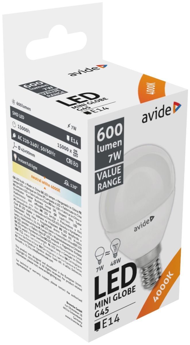 Avide LED Σφαιρική 7W E14 Λευκό 4000K Value Avide LED Σφαιρική 7W E14 Λευκό 4000K Value